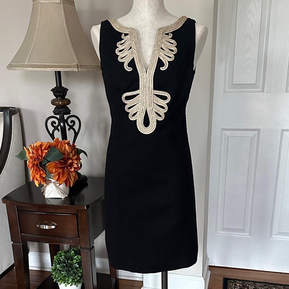 Lilly Pulitzer Black Dress with Gold Detailing